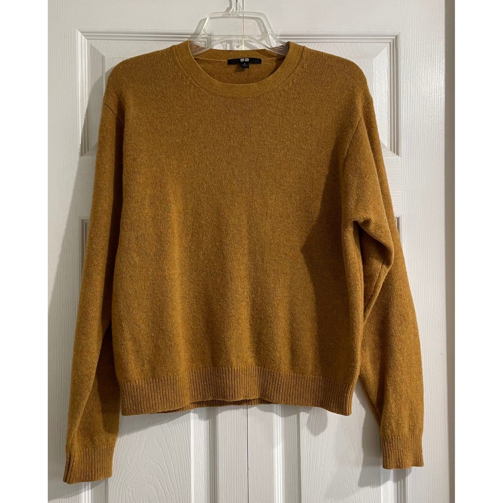 Uniqlo Mustard Yellow 100% Wool Crew Neck Long Sleeve Knit Cozy Sweater Size S - Picture 7 of 9